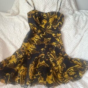 Versace Black & Gold Baroque-Print Mini Dress